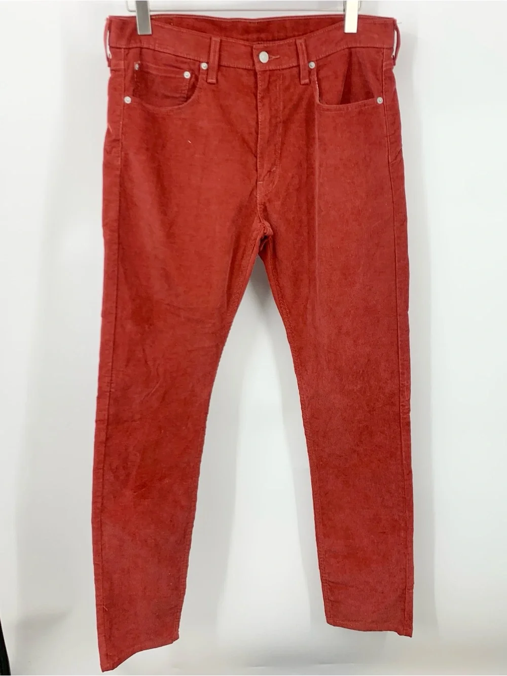 Levis Men Size 36 x 33 Pants 512 Slim Taper Fit Red Corduroy Cotton Stretch Jean